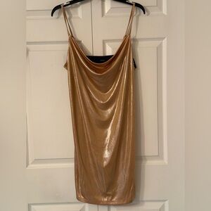 Gold Slip Dress with Cowl Neck and Adjustable Straps